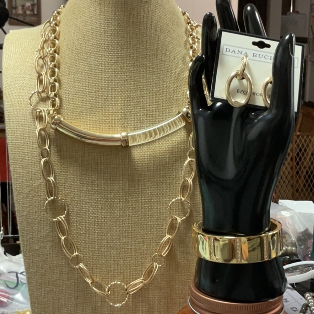 Gold tone designer lot WHBM Monet Dana Buchman Four Pieces